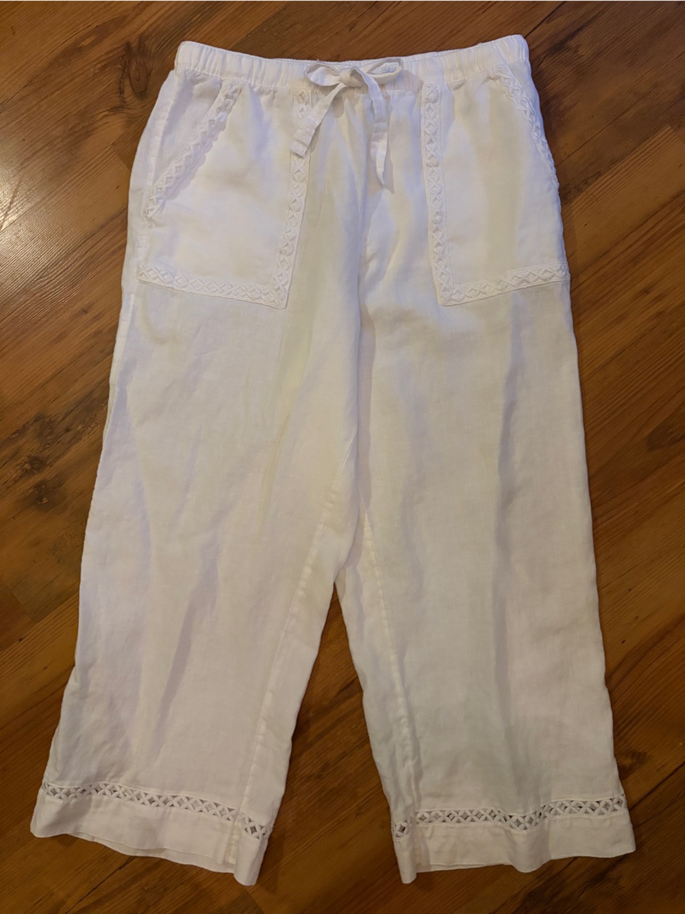 Joie White 100% Linen Crop white Drawstring pants M